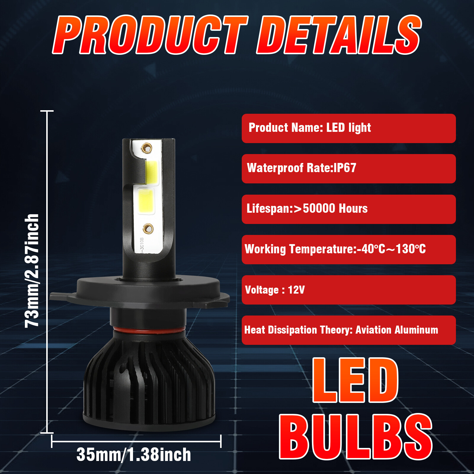 Quayub H4 9003 Headlights LED Bulb Conversion Kit 7000LM Super Bright Cold White