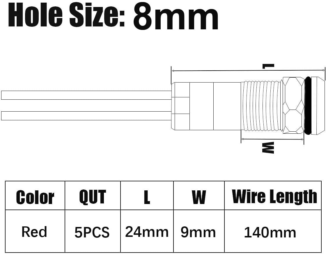 5pcs LED Metal Indicator Light Red AC/DC 12-24V Waterproof Signal Lamp