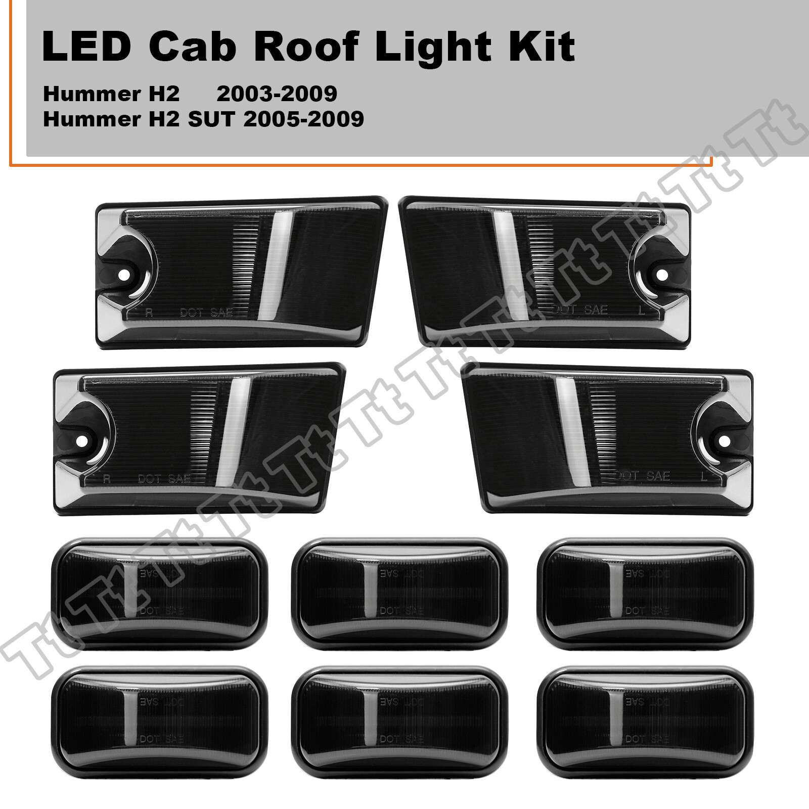 For 2003-09 Hummer H2 | 2005-09 H2 SUT LED Smoked Cab Roof Marker Lights Kit 10x