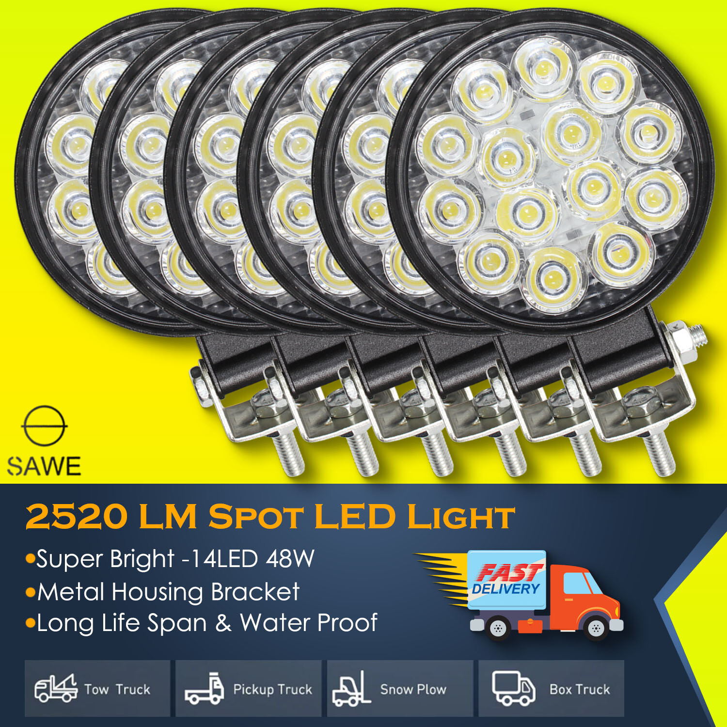 6 x 14 LED 48w Work Light Bar Flood Spot Lights for Trucks SUV ATV Offroad Fog