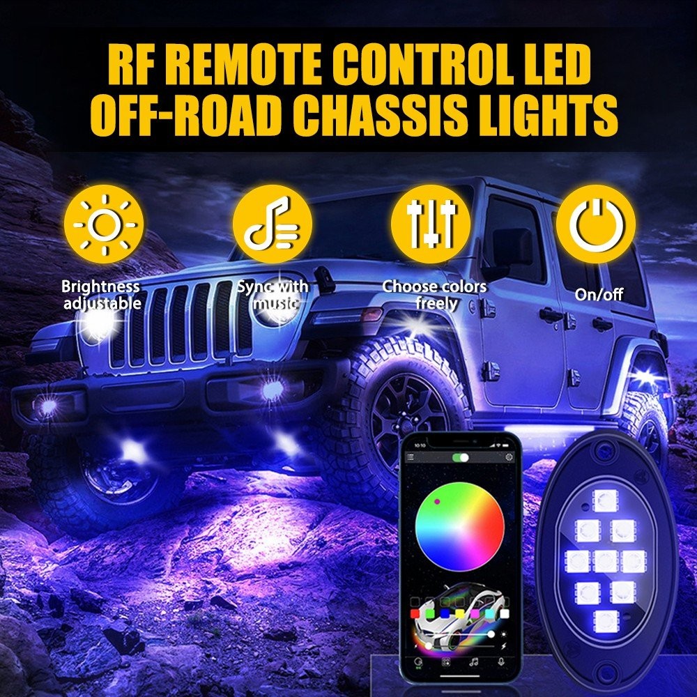 20x RGB LED Pods Rock Light Kit Underbody Glow Neon Lamp Bluetooth Music Control