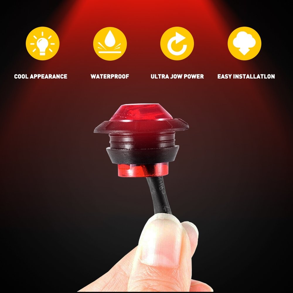 Red Marker Lights 3/4″ LED Truck Trailer Round Clearance Side Light Super Bright