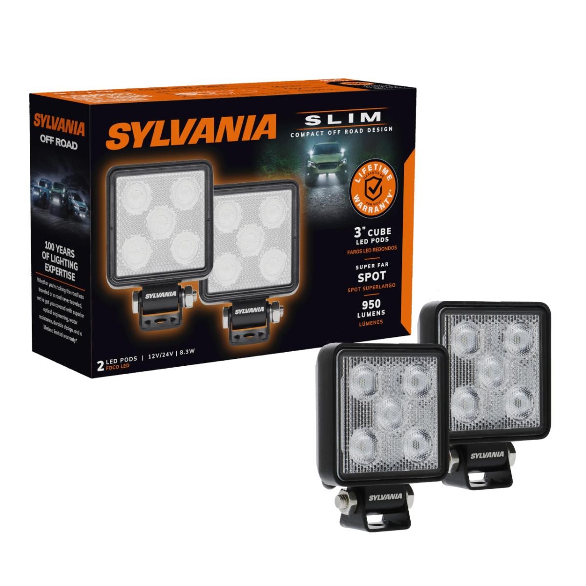 SYLVANIA – Slim 3 Inch Cube LED Light Pod – Lifetime Limited Warranty – Flood
