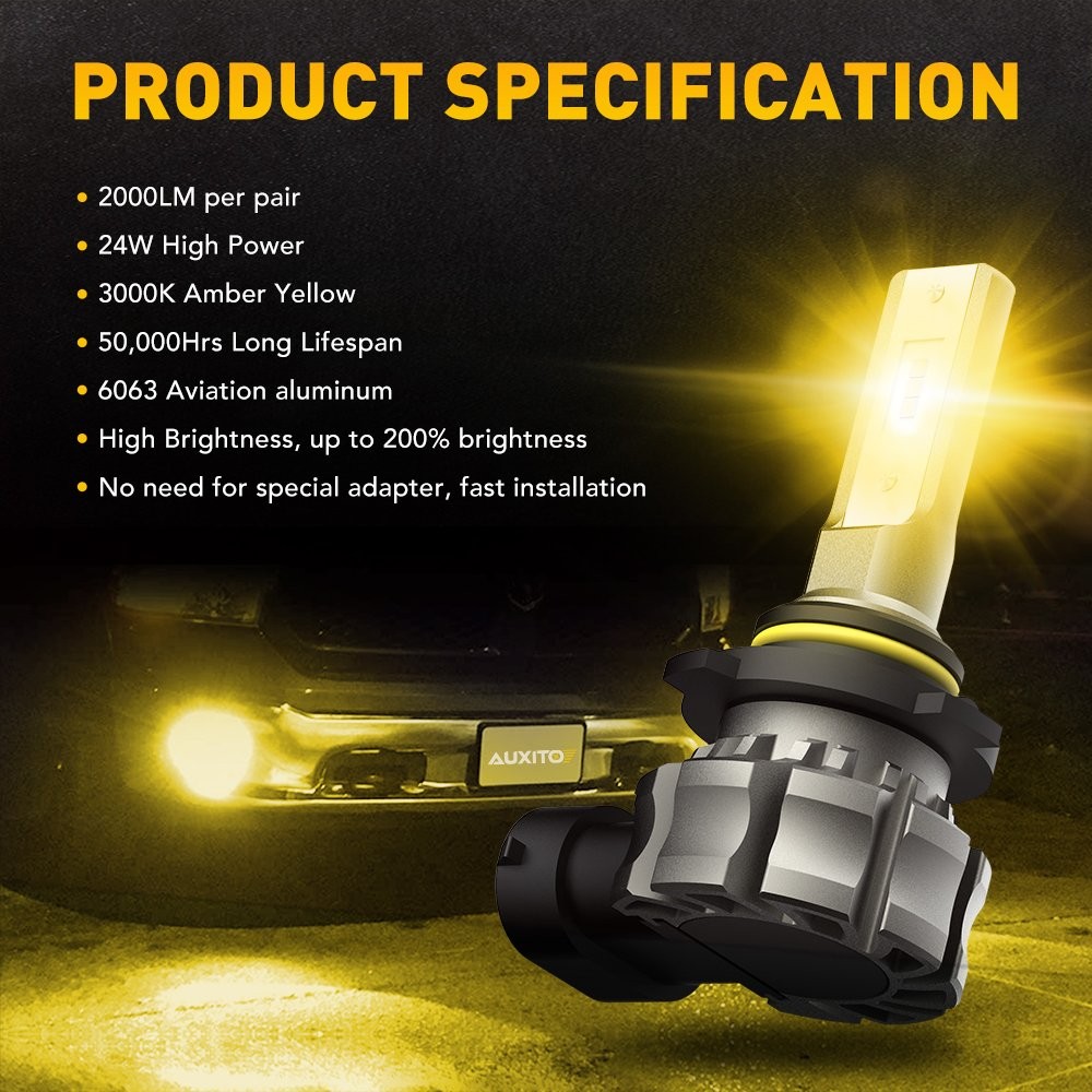 H10 9045 9040 3000K Fog Lights CSP LED Chips DRL Replacement for Cars Pack of 2