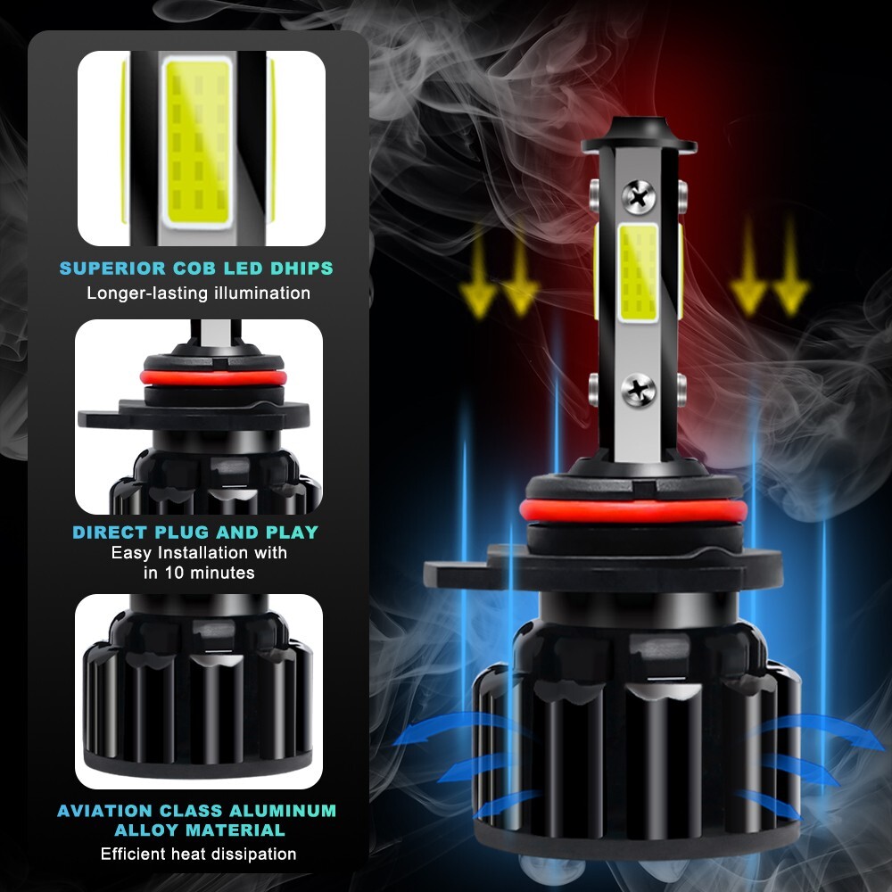 4-sides 9012 LED Headlight Bulbs kit Hign Low Beam 6000K Super Bright 330000lm