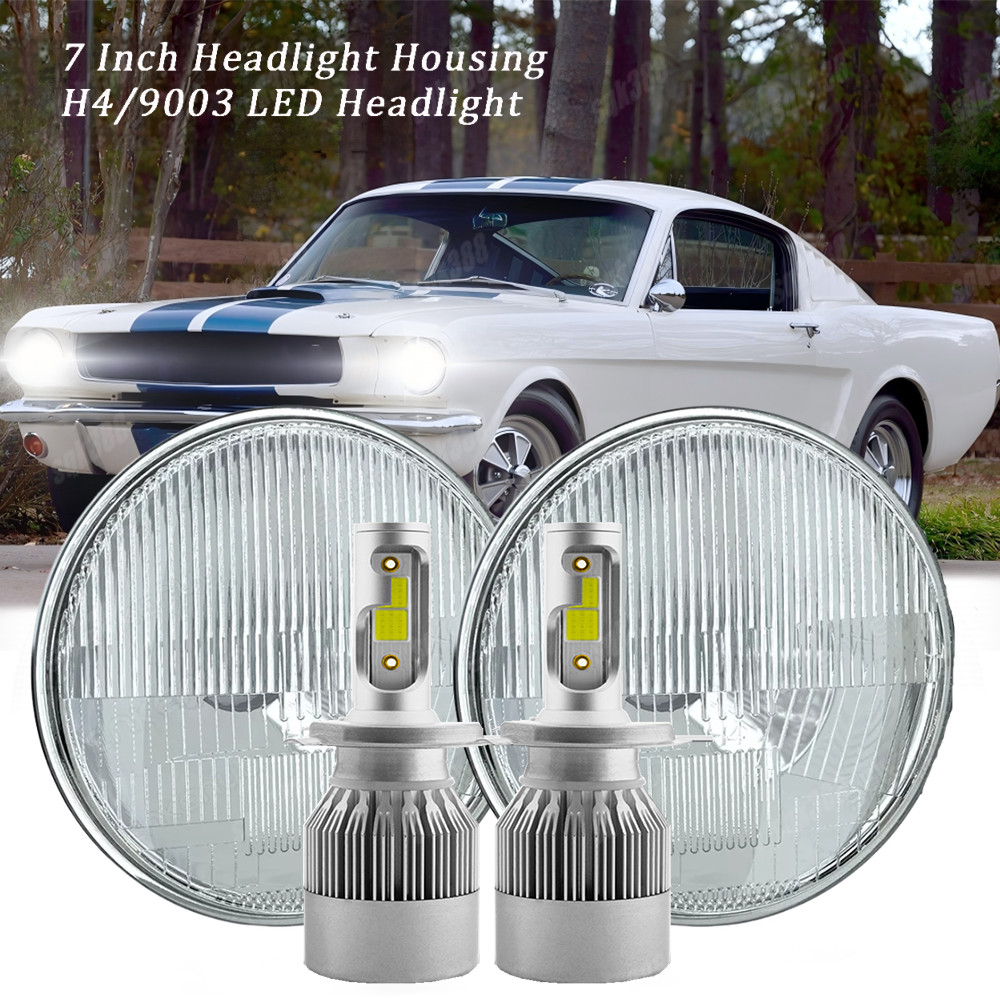 Fit Ford Mustang 1965-1978 Pair 7″ Round LED Headlights Hi Lo Beam DOT Approved