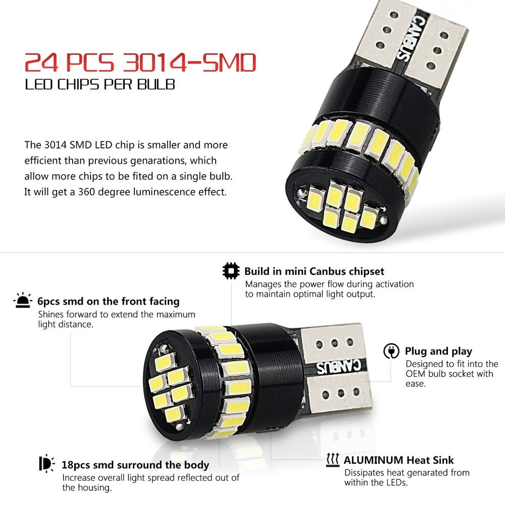 T10 1000LM LED White Bright 194 168 3014 W5W Car Light Bulb For BMW Toyota 6000K
