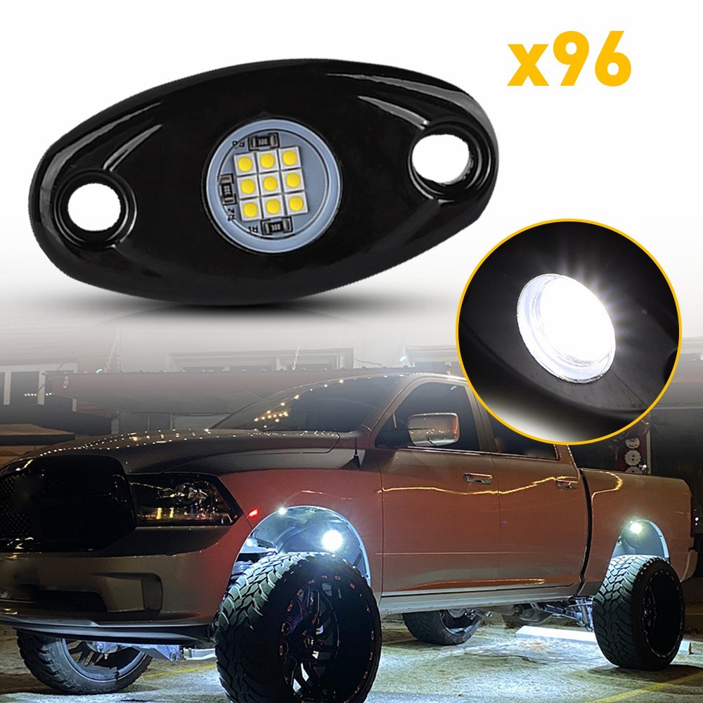 96PCS Cold White LED Pods Rock Light Kit Underbody Glow Lamps For Pickup Truck