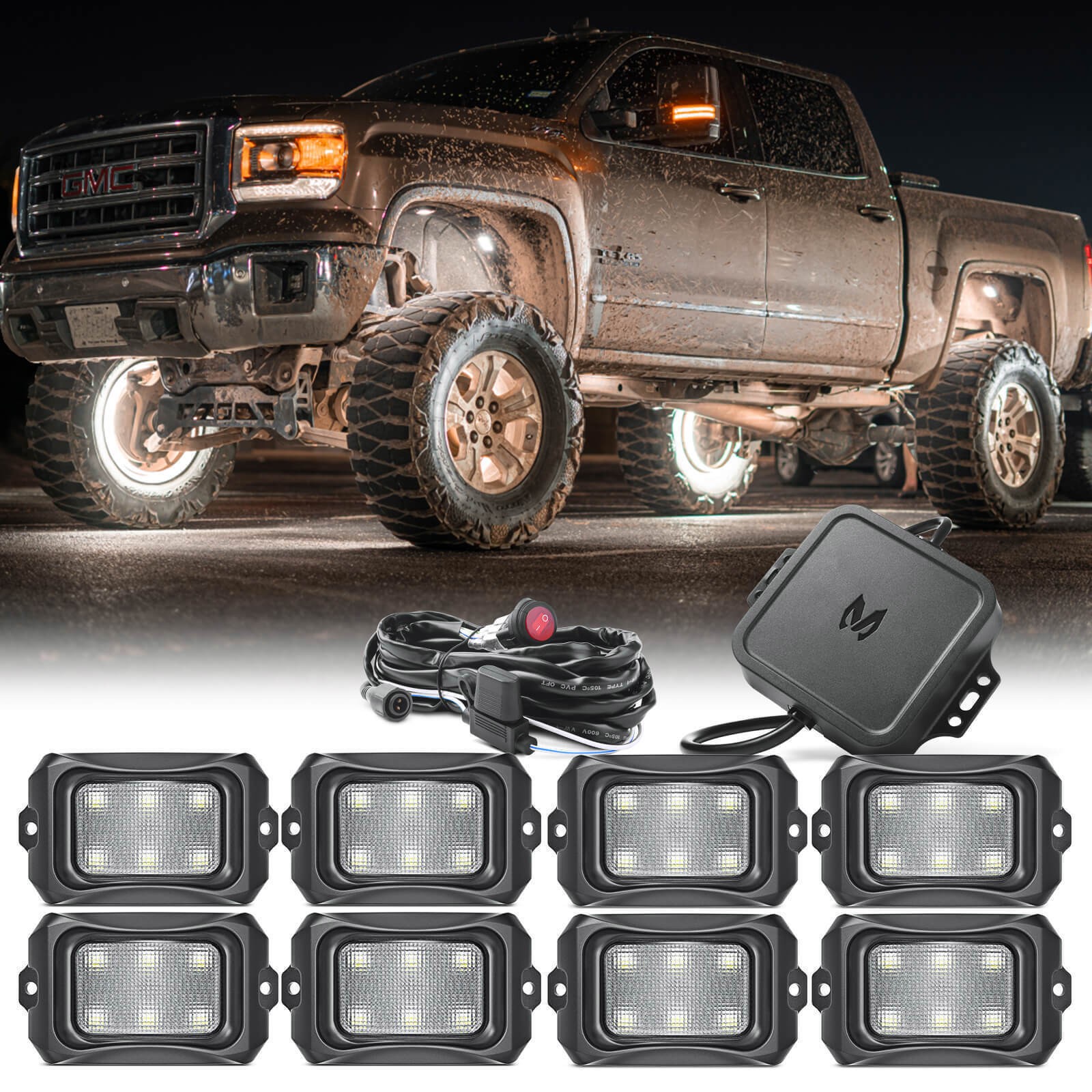 MICTUNING C2 Curved RGBW LED Rock Lights – 8 Pods Multicolor Neon LED Light Kit