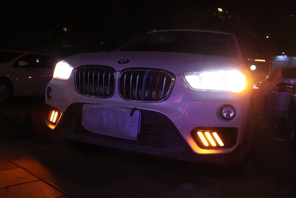 3 Color LED DRL for BMW X1 F48 16-19 Daytime Running Light Grille Style w/ Turn