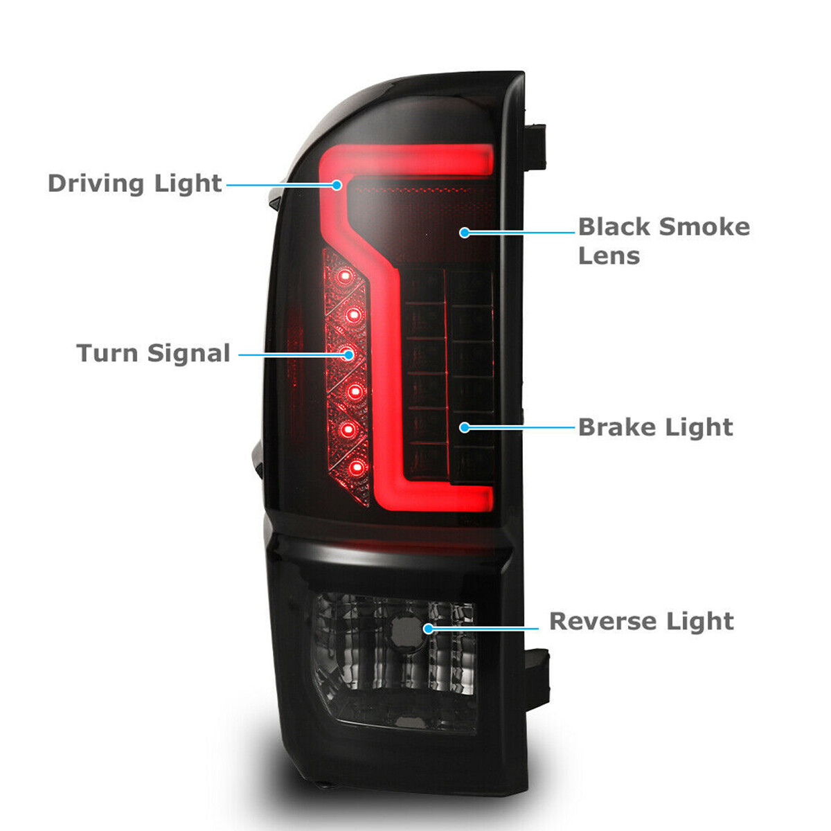 For 2016-2023 Toyota Tacoma Pickup Tail lights LED DRL Brake Lamp Smoke Lens