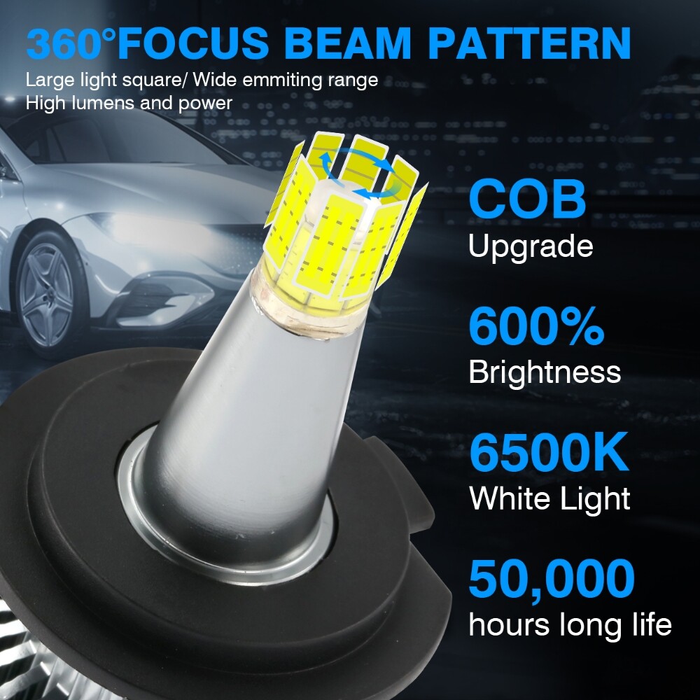 360° H7 LED Headlight Bulbs Kit High / Low Beam 6500K Super Bright White Lights