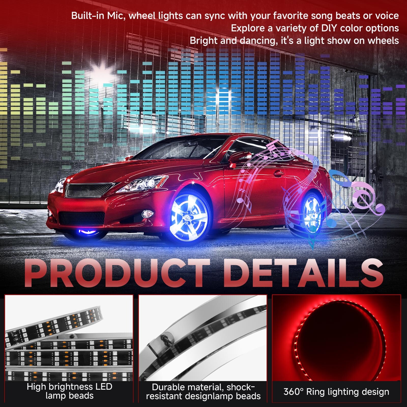 For Chevy Silverado 1500 99-24 4X 15″ LED RGB Rim Lights Wheel Ring Light 3-Row