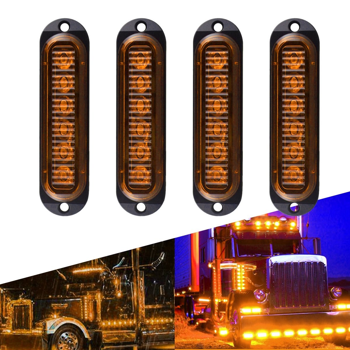 4PC Amber 6LED Side Marker Lights RV Truck Trailer Clearance Light Waterproof EA