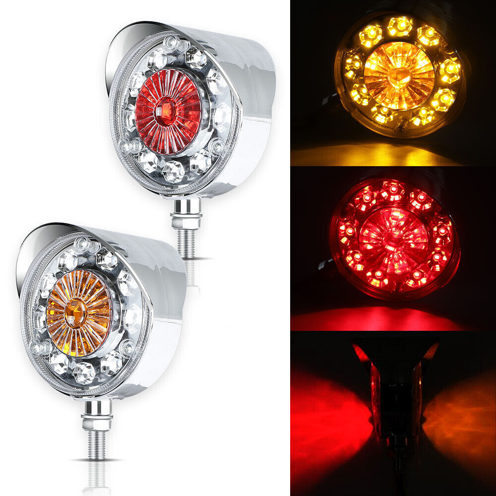 2pcs Round LED Pedestal Fender Light Truck Trailer Double Face Turn Signal Brake
