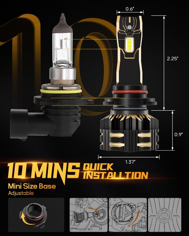 AUXBEAM 9005+H11 CANBUS LED Headlight Hi/Lo Beam 9006 Fog Bulbs Kit 6500K 3Pairs