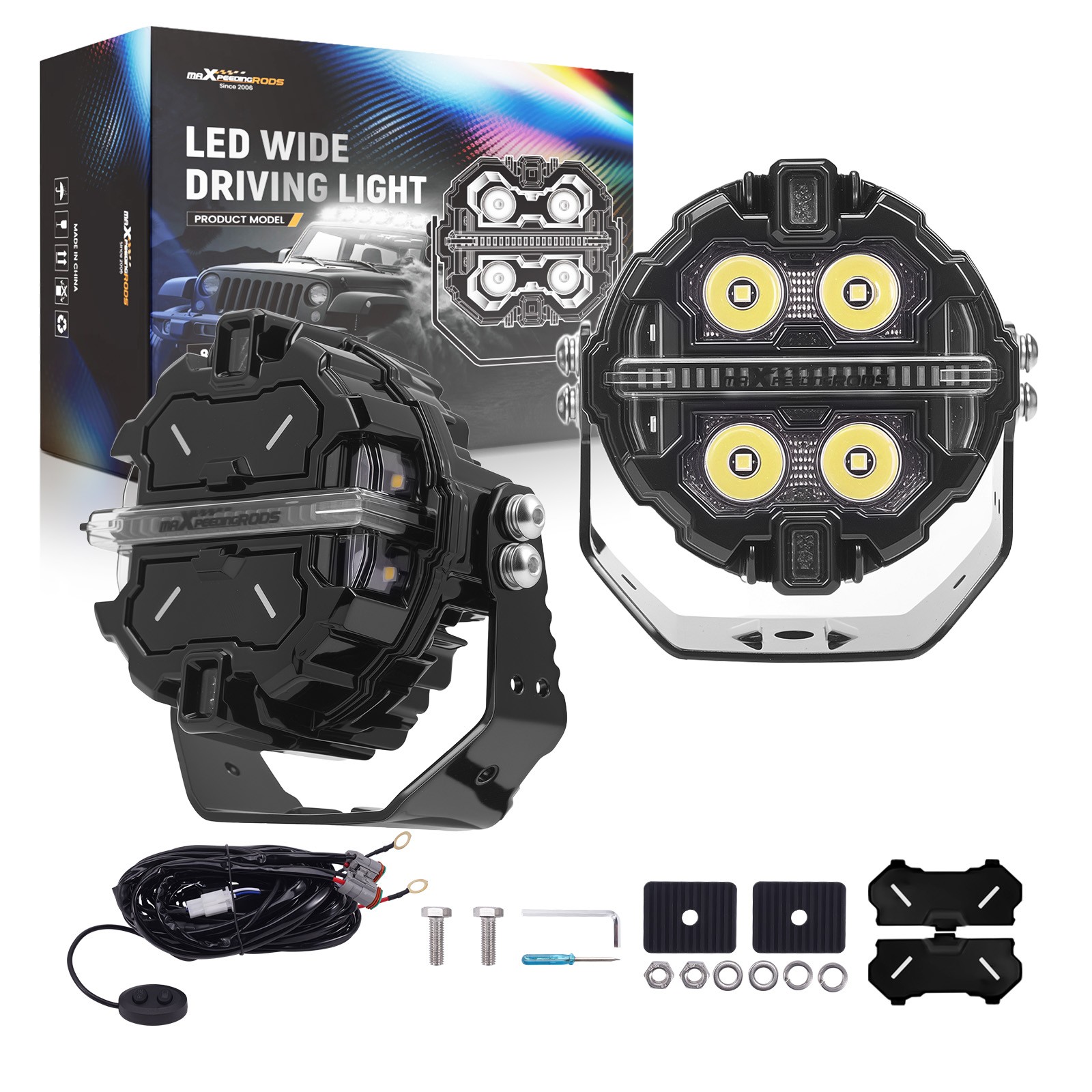 LED Driving Lights 3.5inch 160W Spot Beam RGB Pods DRL White Amber IP68 19200LM