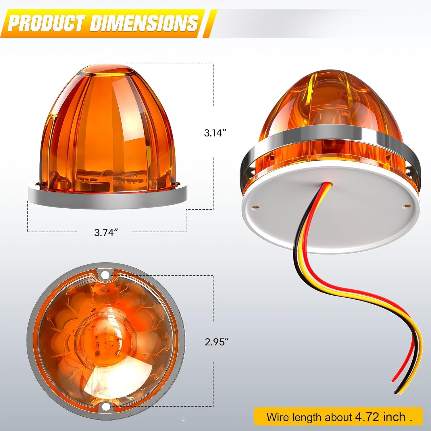 2x Amber LED 12V Watermelon Lights Indicator Truck Trailer Car Side Marker Lamp
