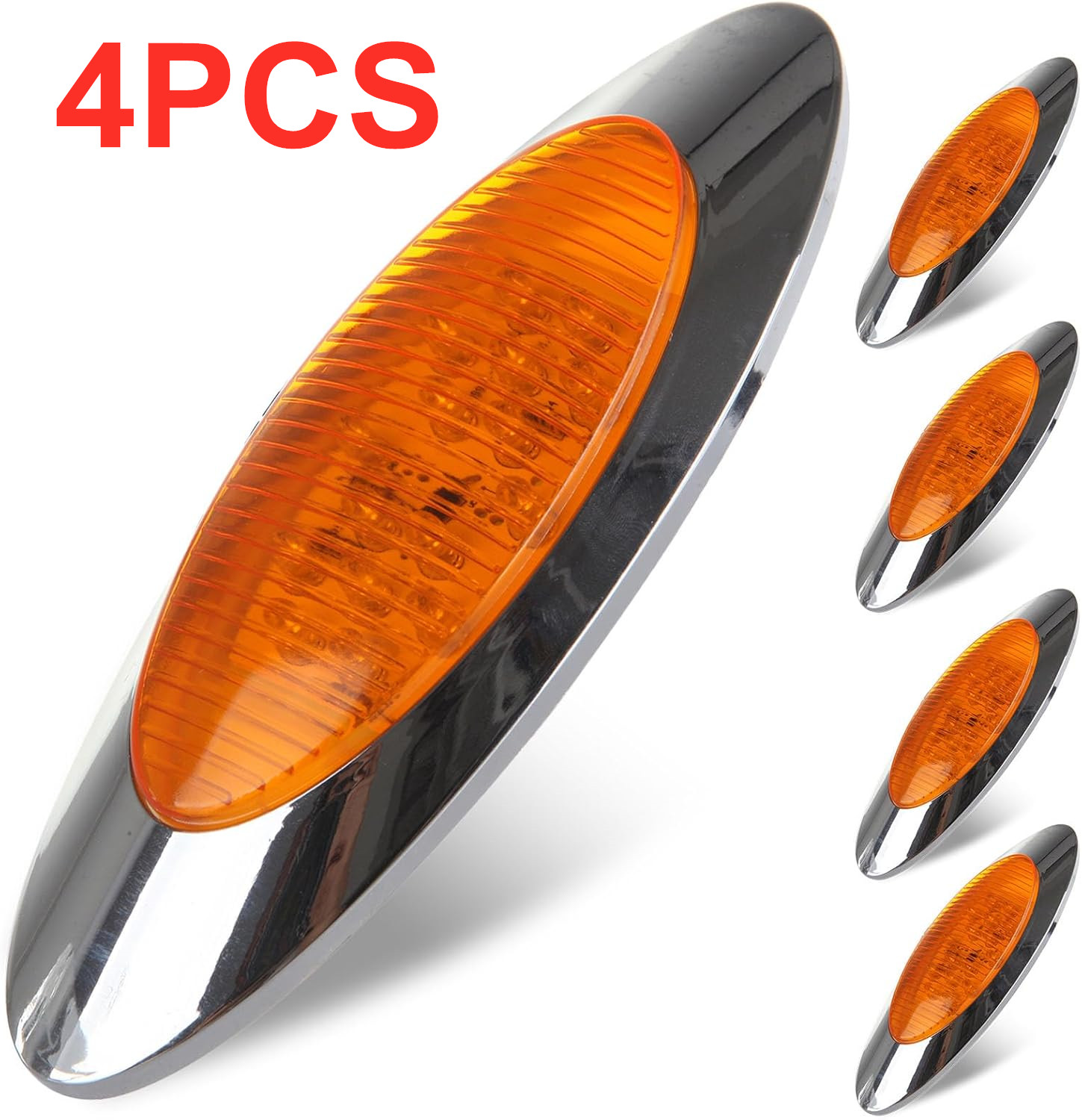 4x 6.5″ Amber 16 LED Oval Side Marker Light for Freighliner Peterbilt Semi-Truck