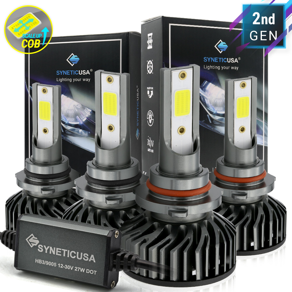 SYNETICUSA 9005+9006 LED Headlight Light Bulbs Combo Kit Hi Low Beam 12000lm