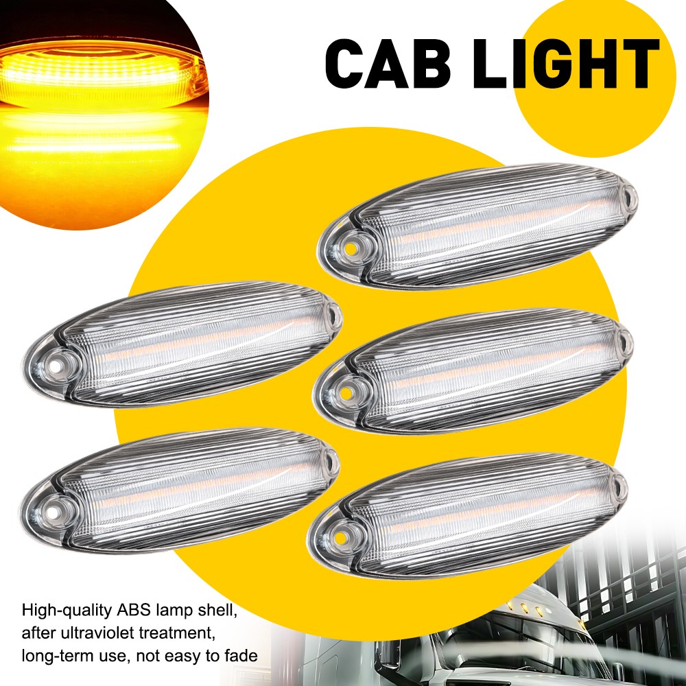 For Freightliner Cascadia All Years Clear Amber LED Raised Roof Marker Lamps 5Pc