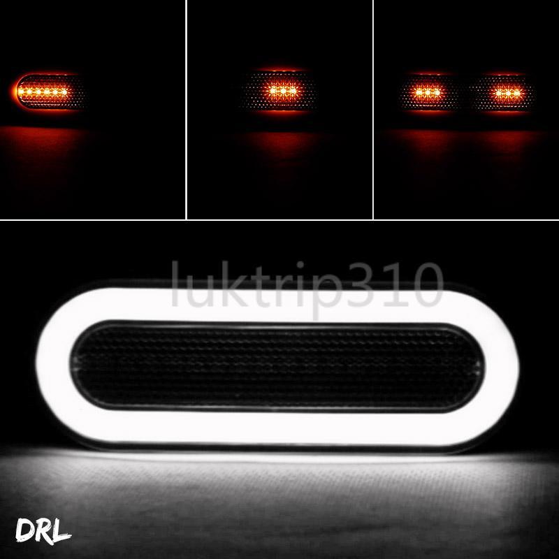 2x Amber/White Oval LED Truck Trailer Stop Turn Tail Brake Lights Flowing DRL US