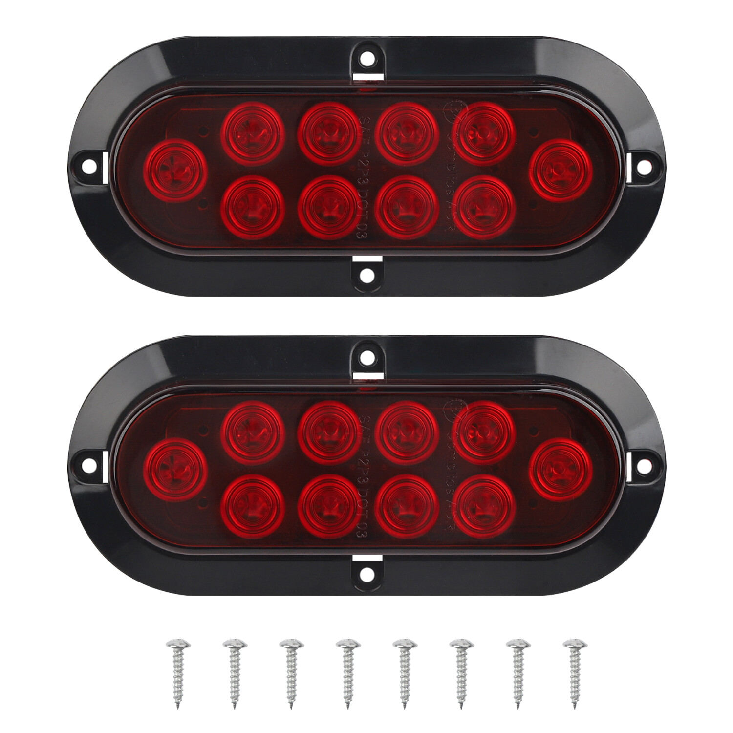 2 Red 6″ Oval Trailer Lights 10 LED Stop Turn Tail Truck Sealed Grommet Plug DOT