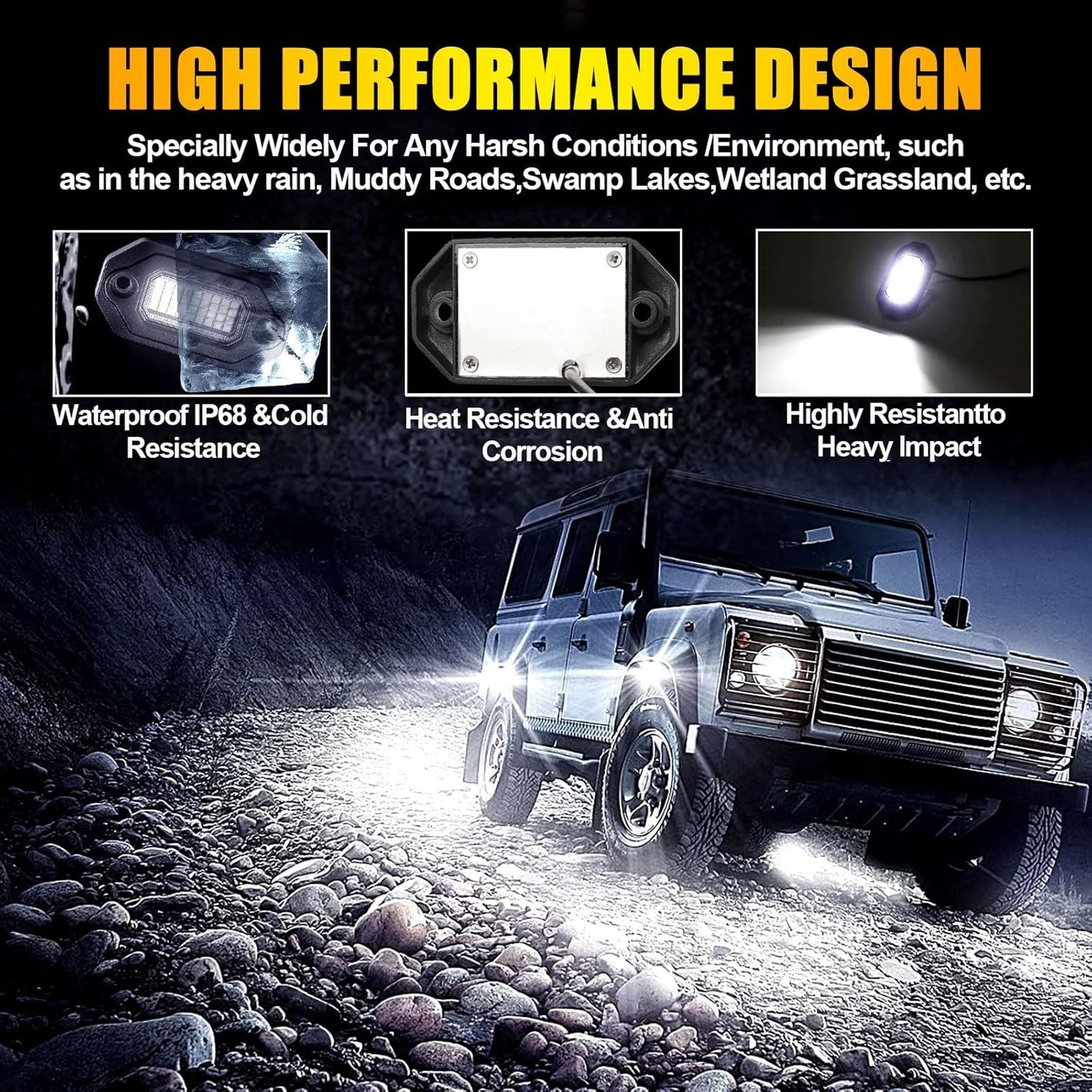 LED Rock Lights Aluminum Housing Waterproof IP68 20 Pods for Trucks UTV ATV SUV