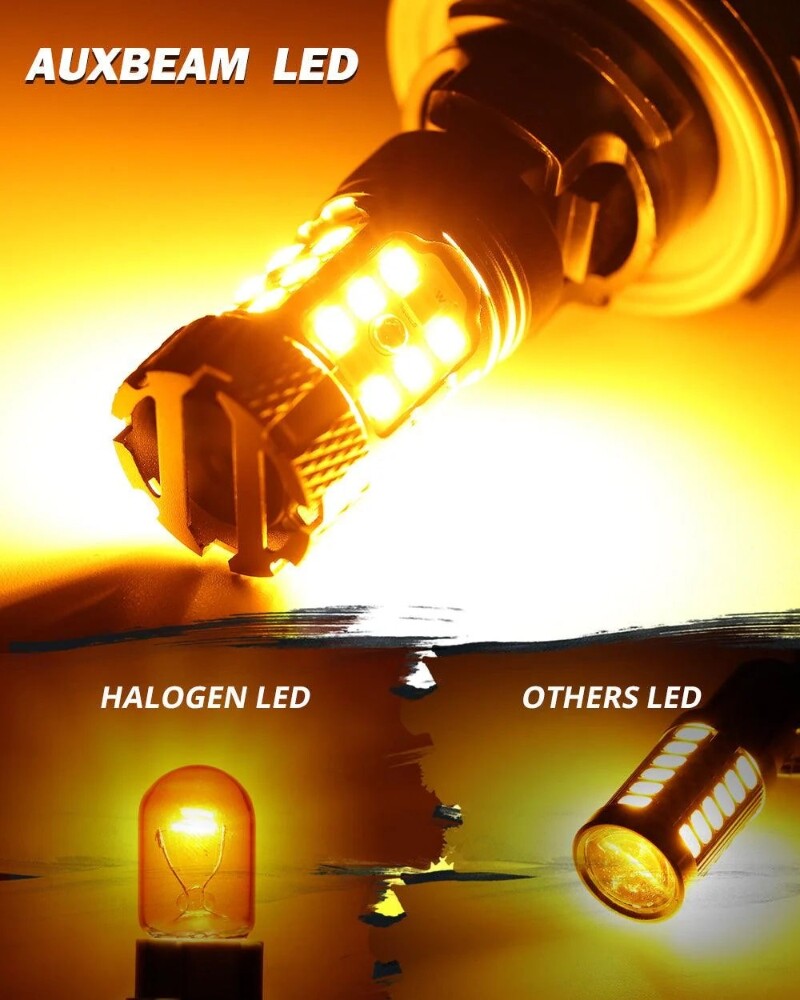 AUXBEAM 1156 LED Turn Signal Light Bulb Canbus Error Free 3000K Amber 50W 8000LM