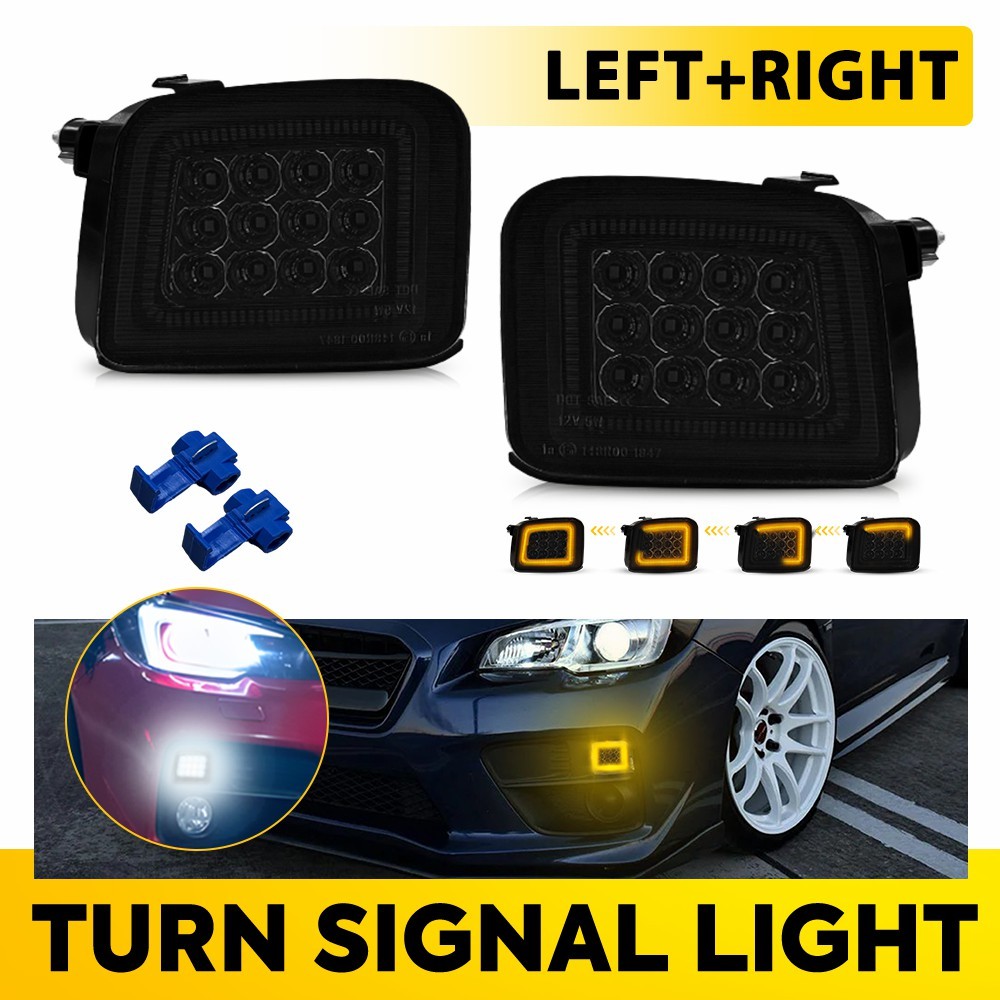 Solid White Sequential Amber LED DRL For Subaru WRX Premium 2015-21 Smoked/Clear