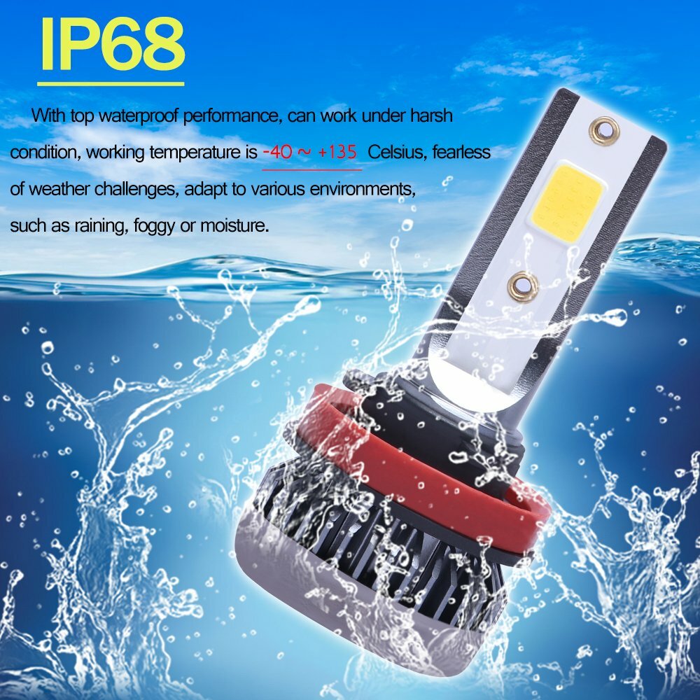2X H11 Mini Ultra-light Yellow 3000K COB LED Headlight High Low Beam Fog Bulbs