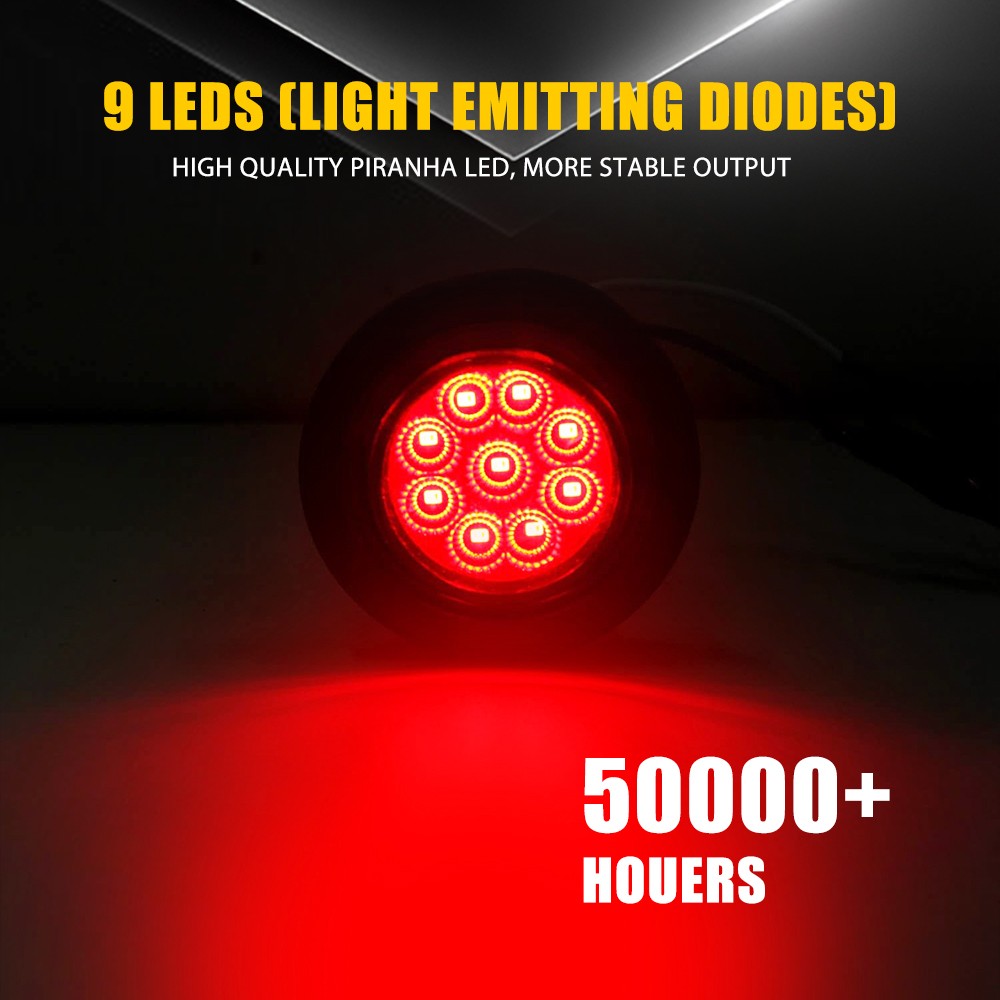 5/10x Red Amber 2″ Inch Round LED Truck Trailer RV Side Marker Clearance Lights