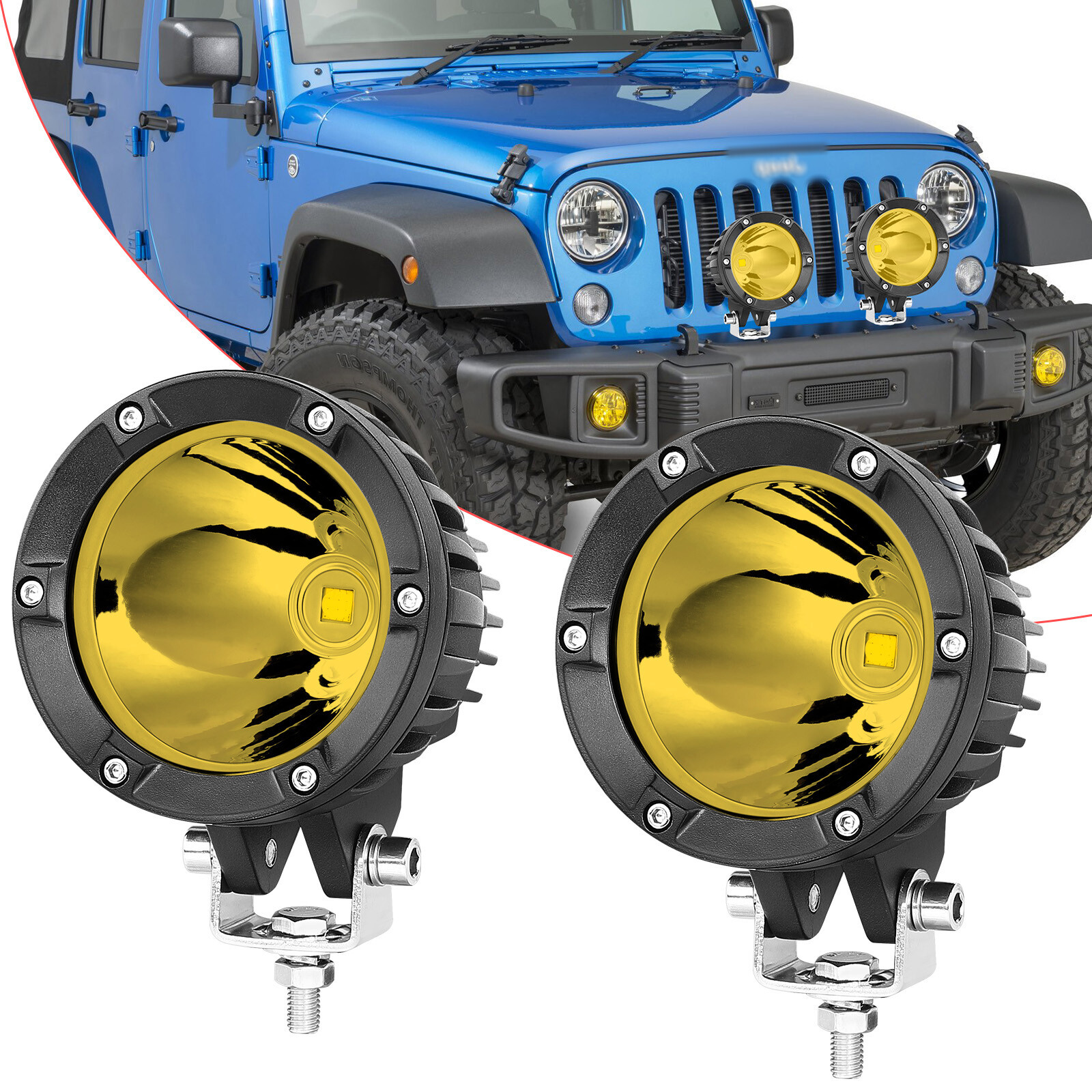 Pair 4″ 80W Round LED Off Road Driving Lights Spot Pods Work Fog 4WD UTV SUV ATV