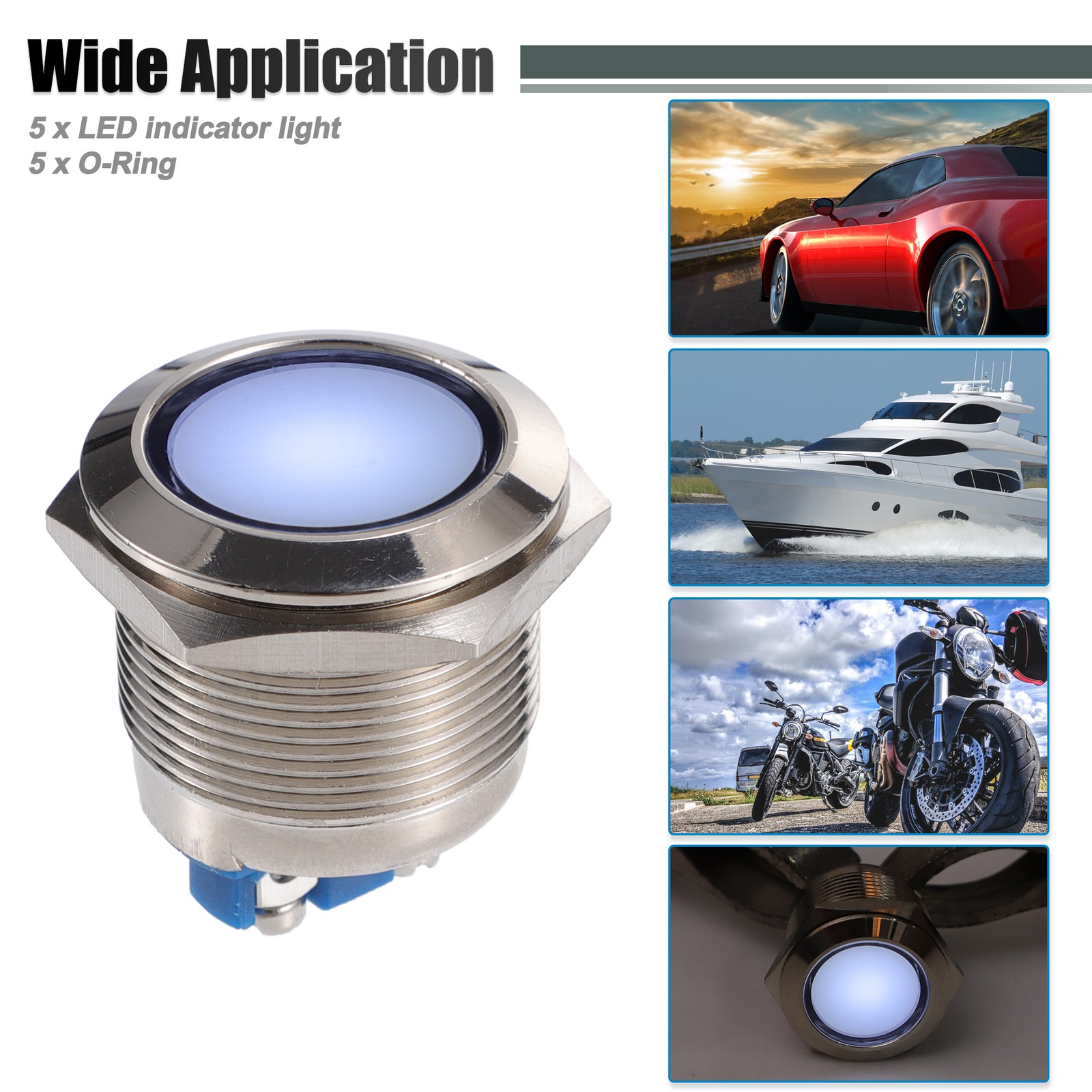 5 Pcs 22mm LED Waterproof Indicator Signal Warning Light Interior Multicolor