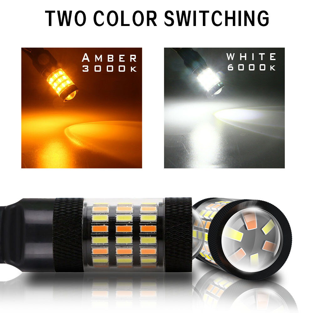 7443 7444 Switchback LED Turn Signal Parking DRL Light Bulbs Dual Color Pair