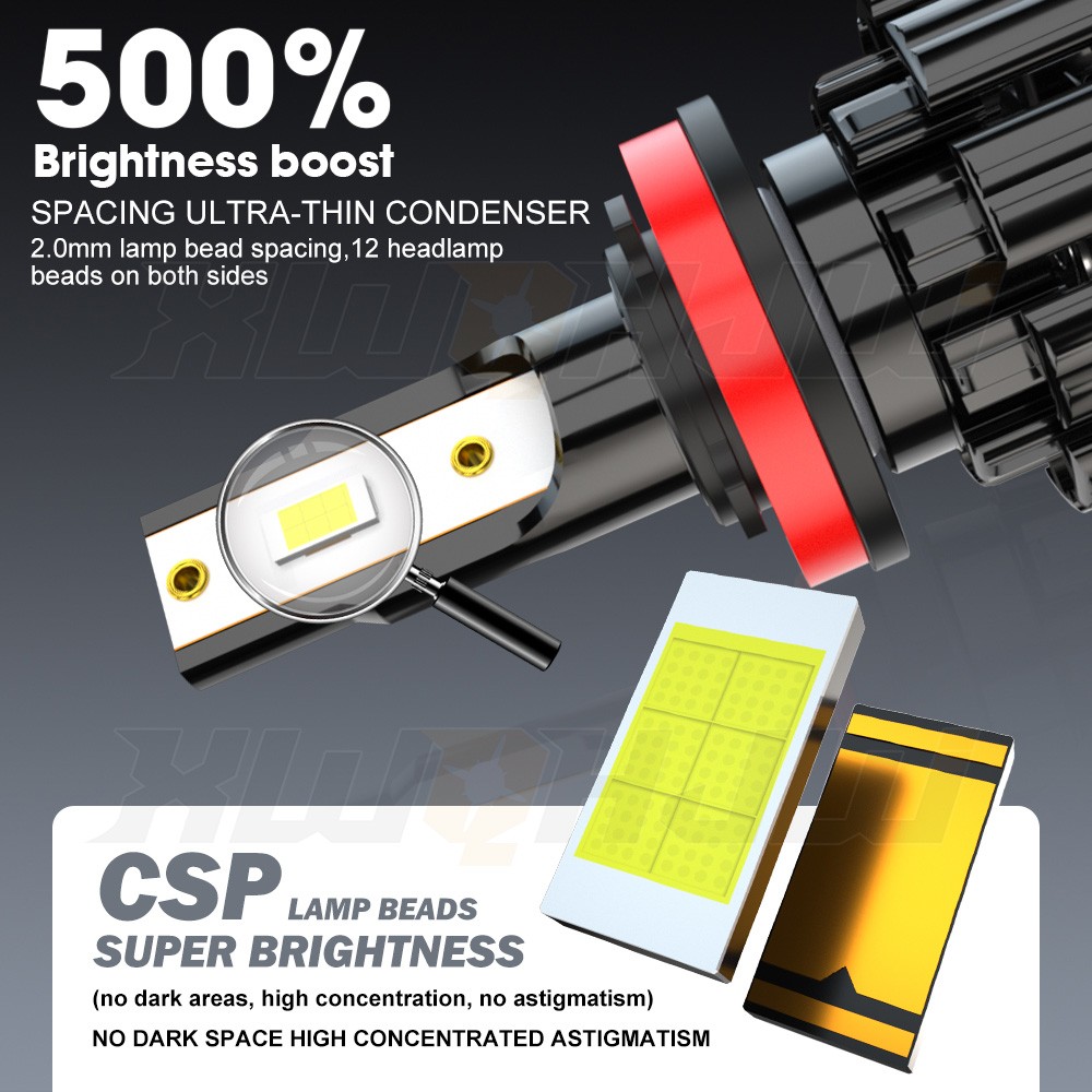 2pcs H11 LED Headlight Low Beam Bulb 5000K 6000LM