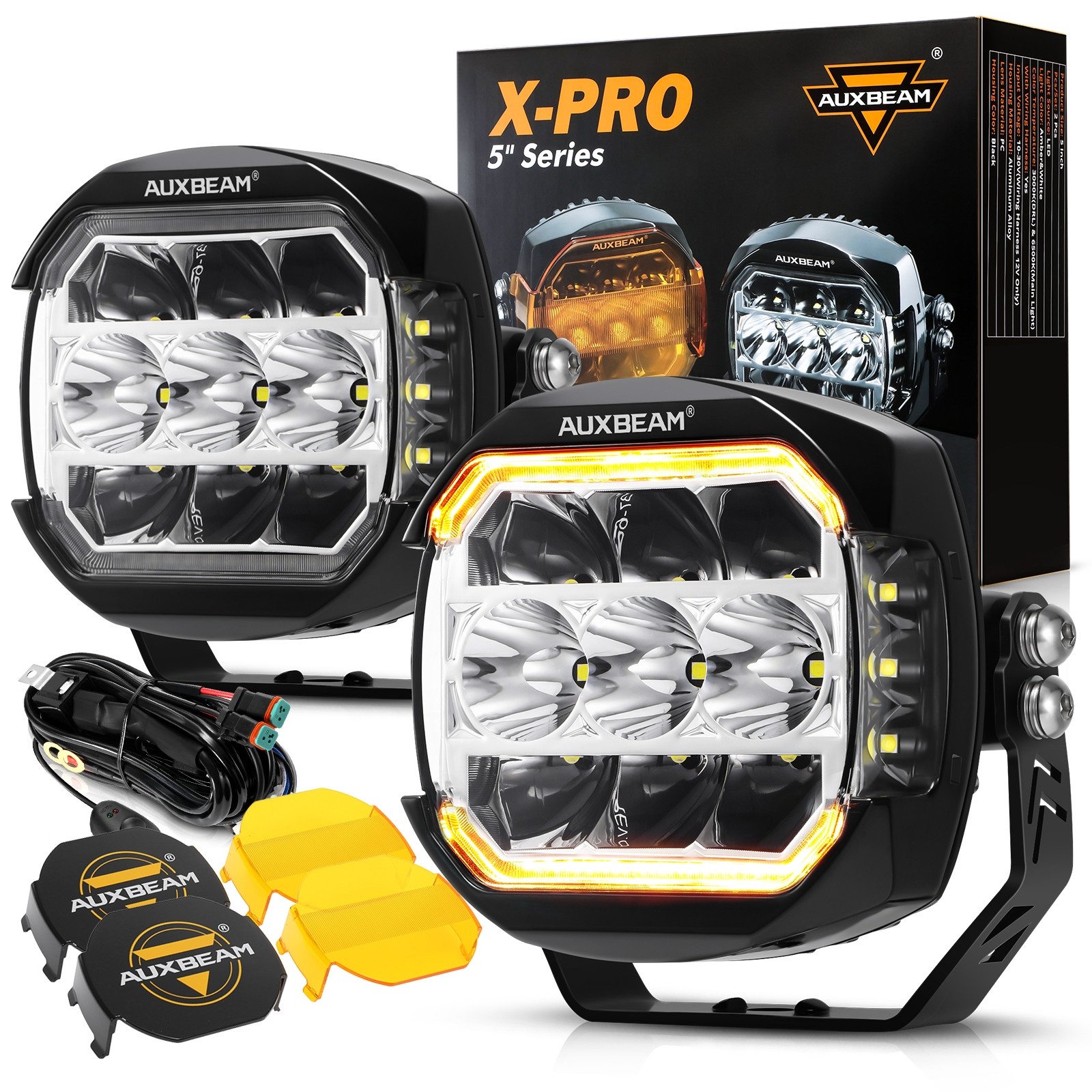 AUXBEAM 2X 5″ 174W LED Side Shooter Light Pods White DRL Amber Turn Signal Light