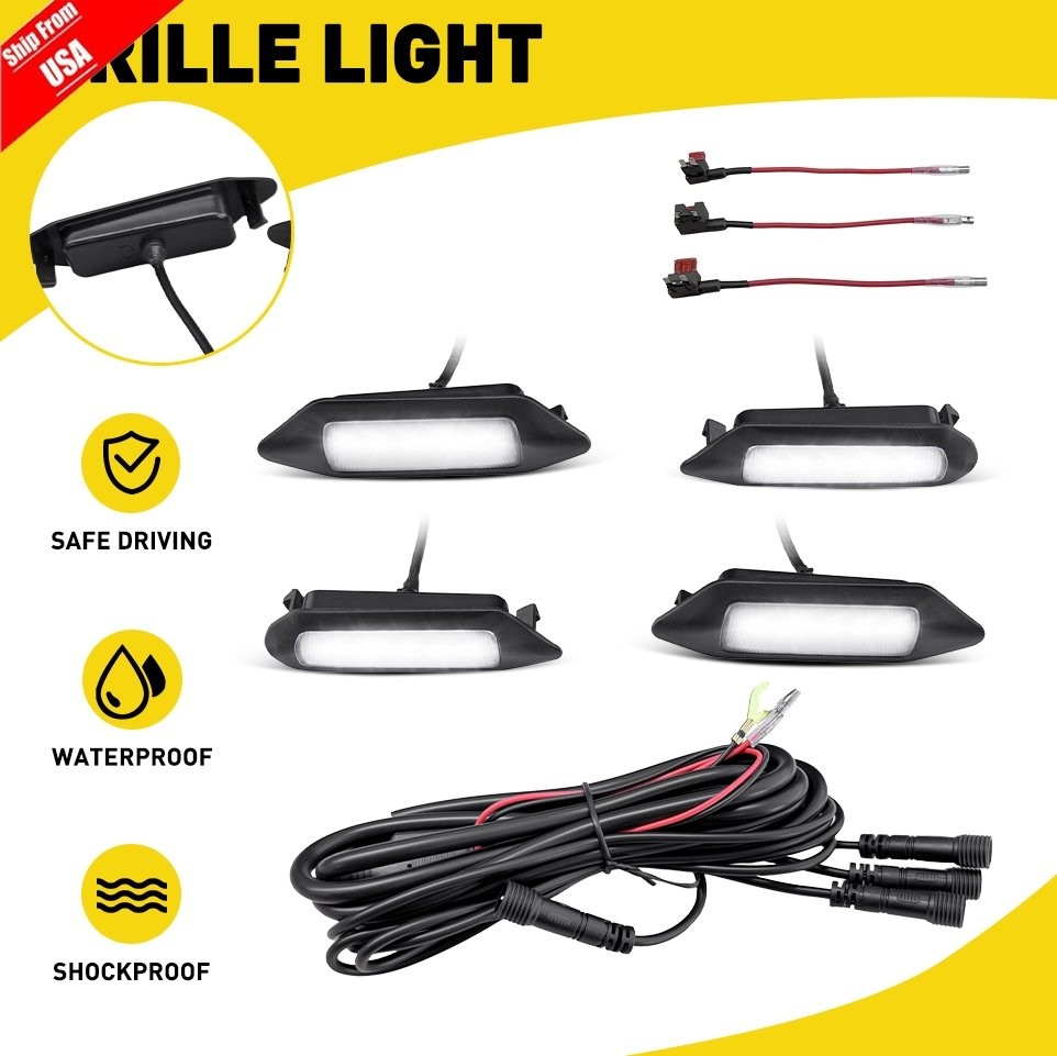 4PCS White LED Front Grille Lights For Toyota RAV4 2019-2024 Limited Smoked Lens