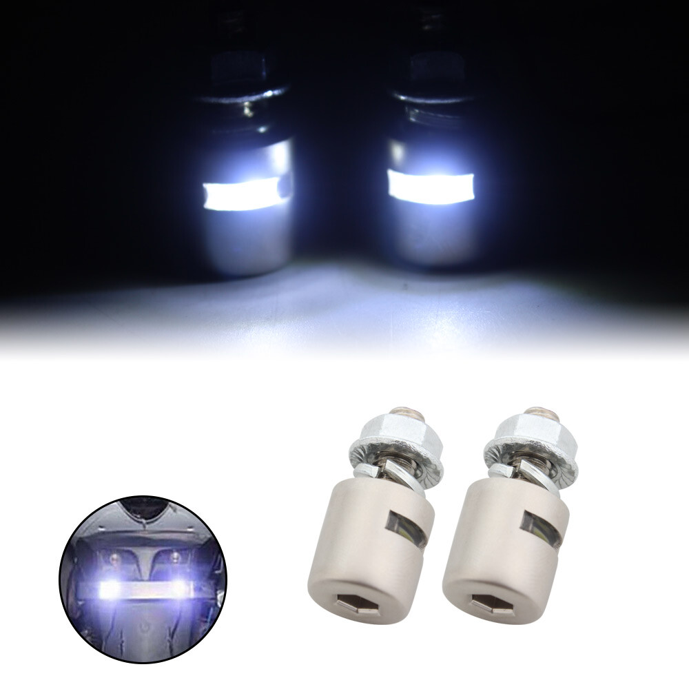 1pair Silver Mini LED License Plate Lights M6 Screw Bolt White Lights Universal