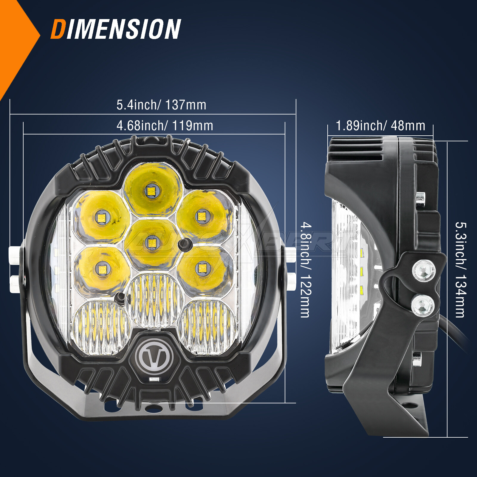 2X 5 INCH LED Side Shooter Pod Spot Flood Combo Lights DRL Amber Driving Lights