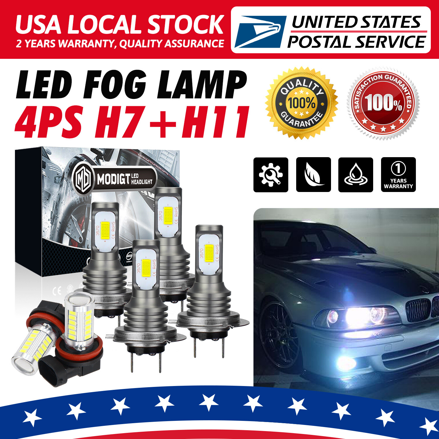 6pcs H7 H7 H11 LED Headlights Bulbs High Low Beam Fog Light Kit US 6000K