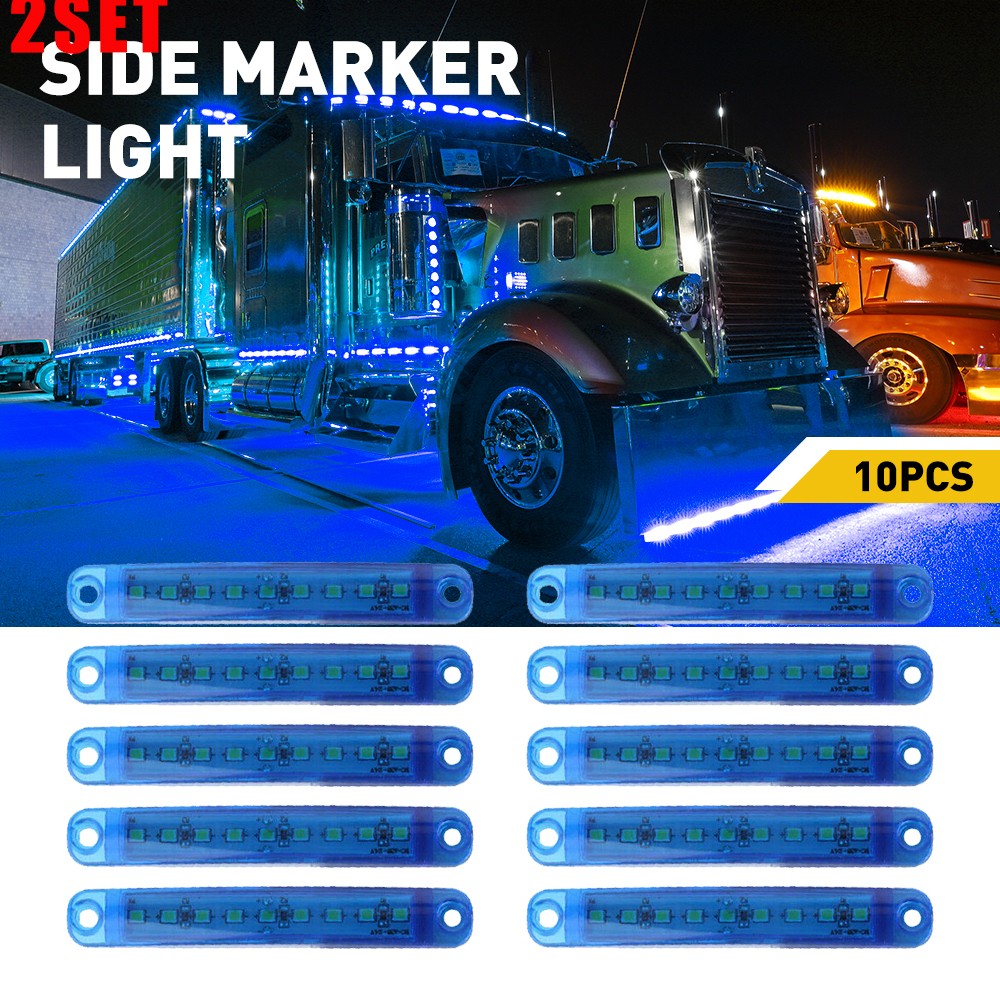 2Set Blue Lens 9LED Front Rear Side Marker Lamps Clearance Lights Waterproof 10P