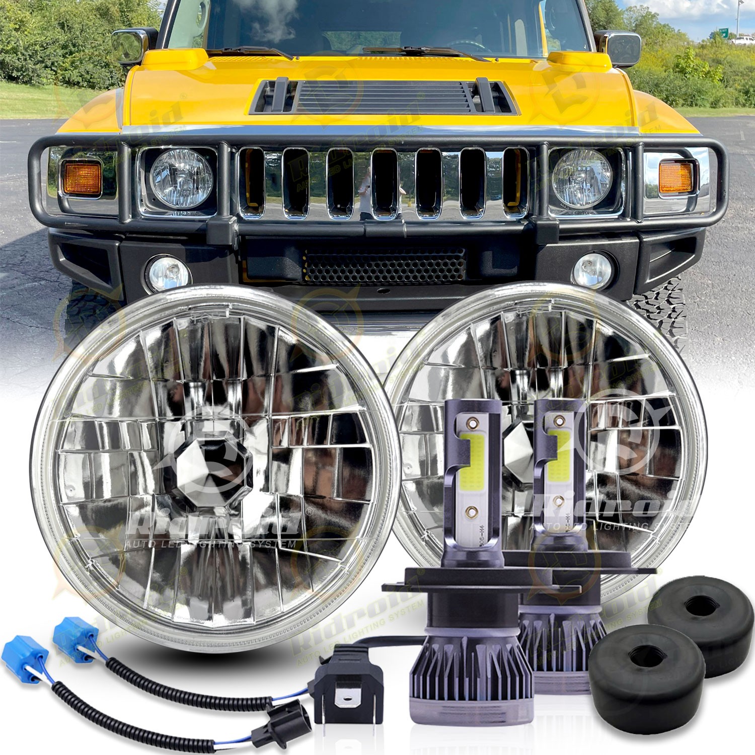 For Hummer H2 2003-2009 Pair DOT 7 inch Round LED Headlights w/ High Low Beam