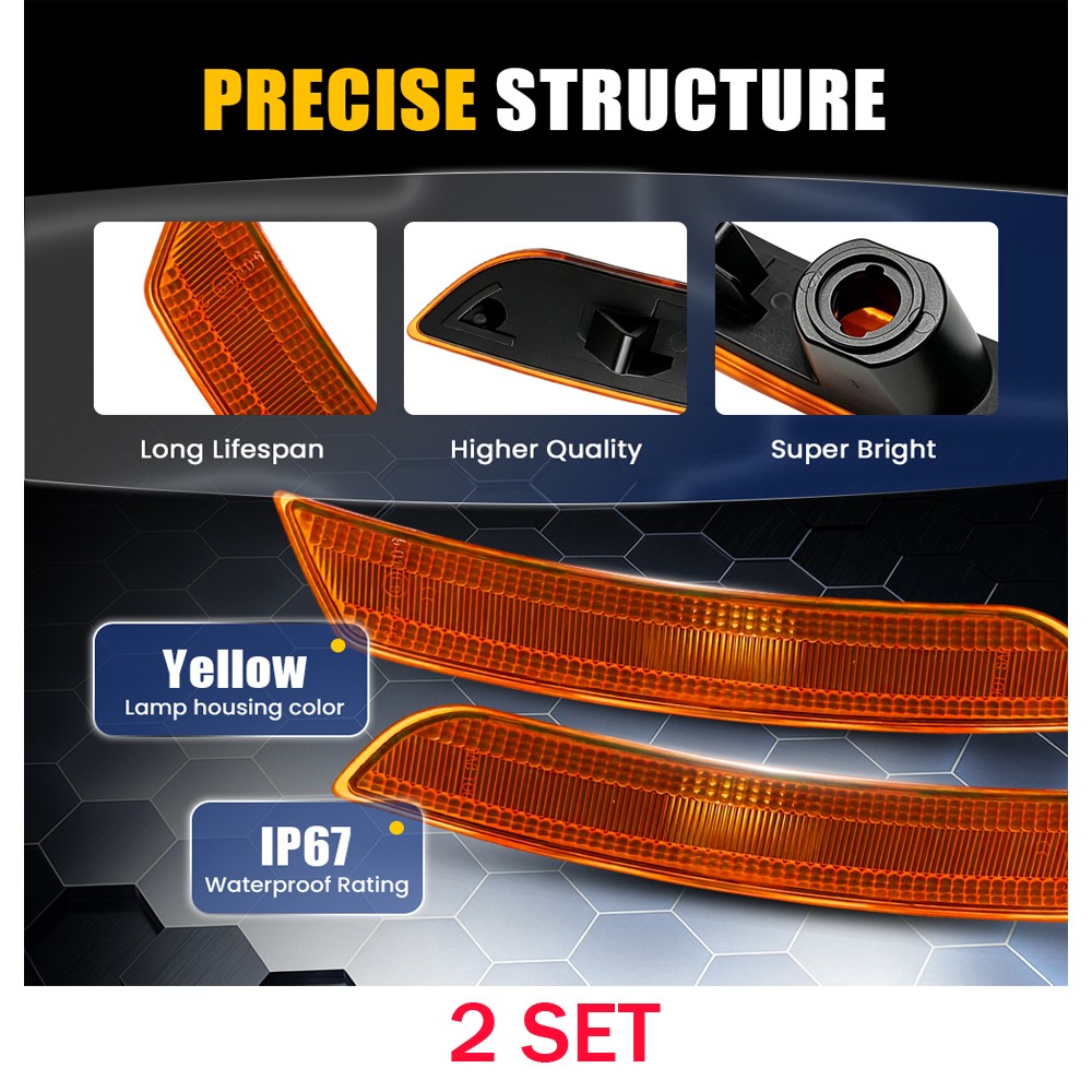 LED Side Marker Light Housings 4PCS Fits 2016-23 Chevrolet Camaro Amber 23169181