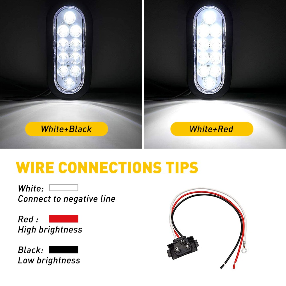 2X 6″ White Oval 10LED Clear Backup Reverse Tail Trailer Light Grommet Plug EOA