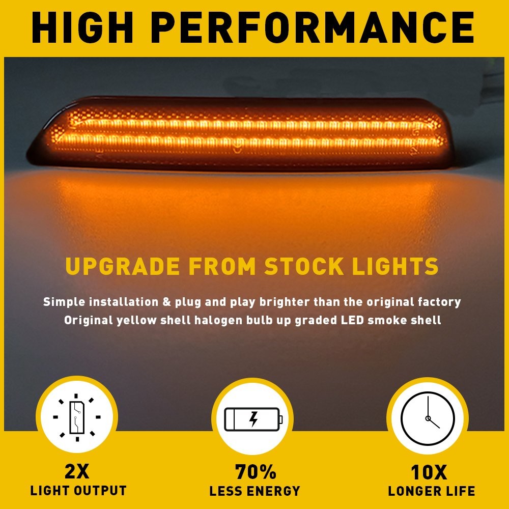 2x Amber LED Side Front Lamps Marker Lights Fit Reflector 2010-2014 Ford Mustang