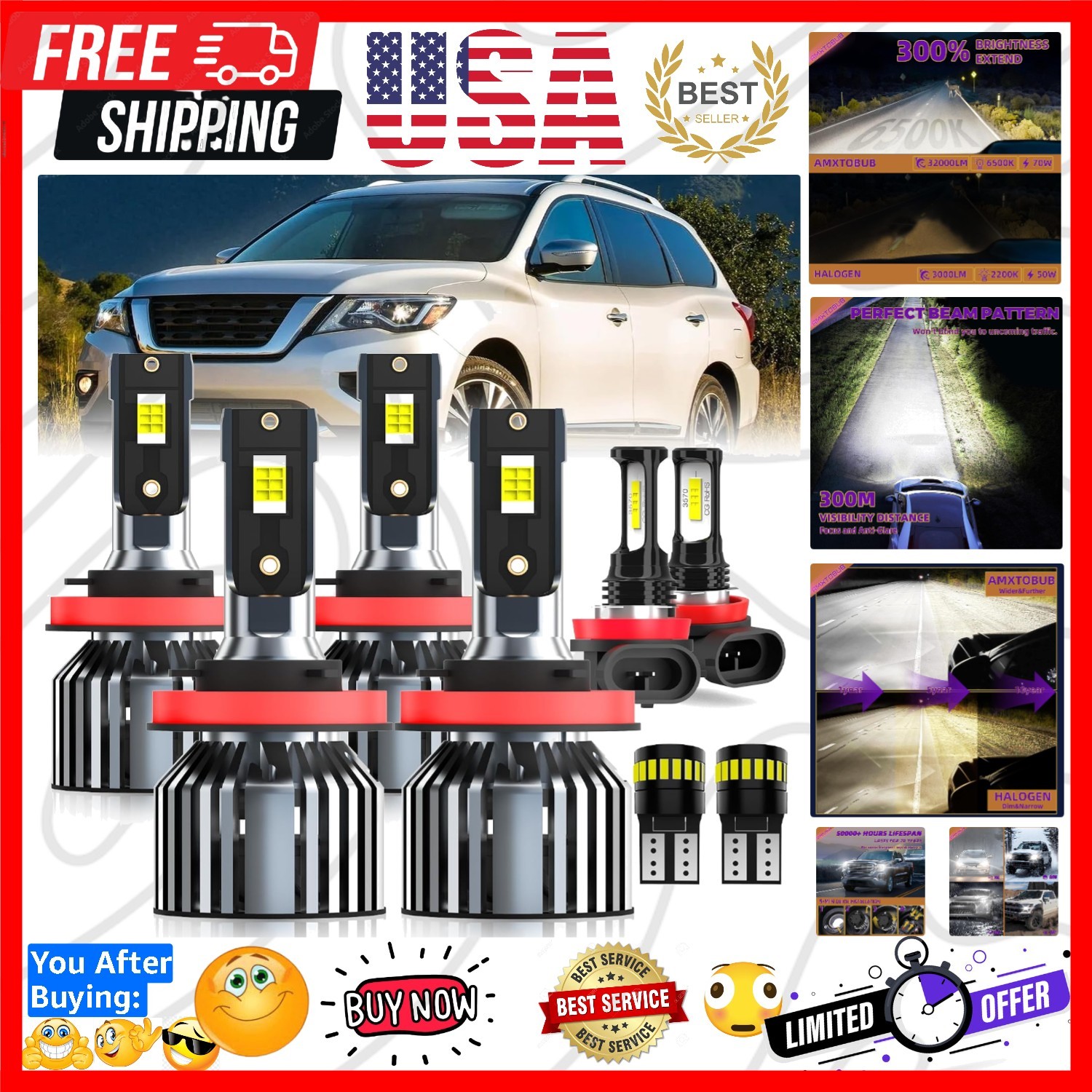 For 2017-2020 Pathfinder light Bulbs, H11 High Beam Low Beam Fog Light Licens…