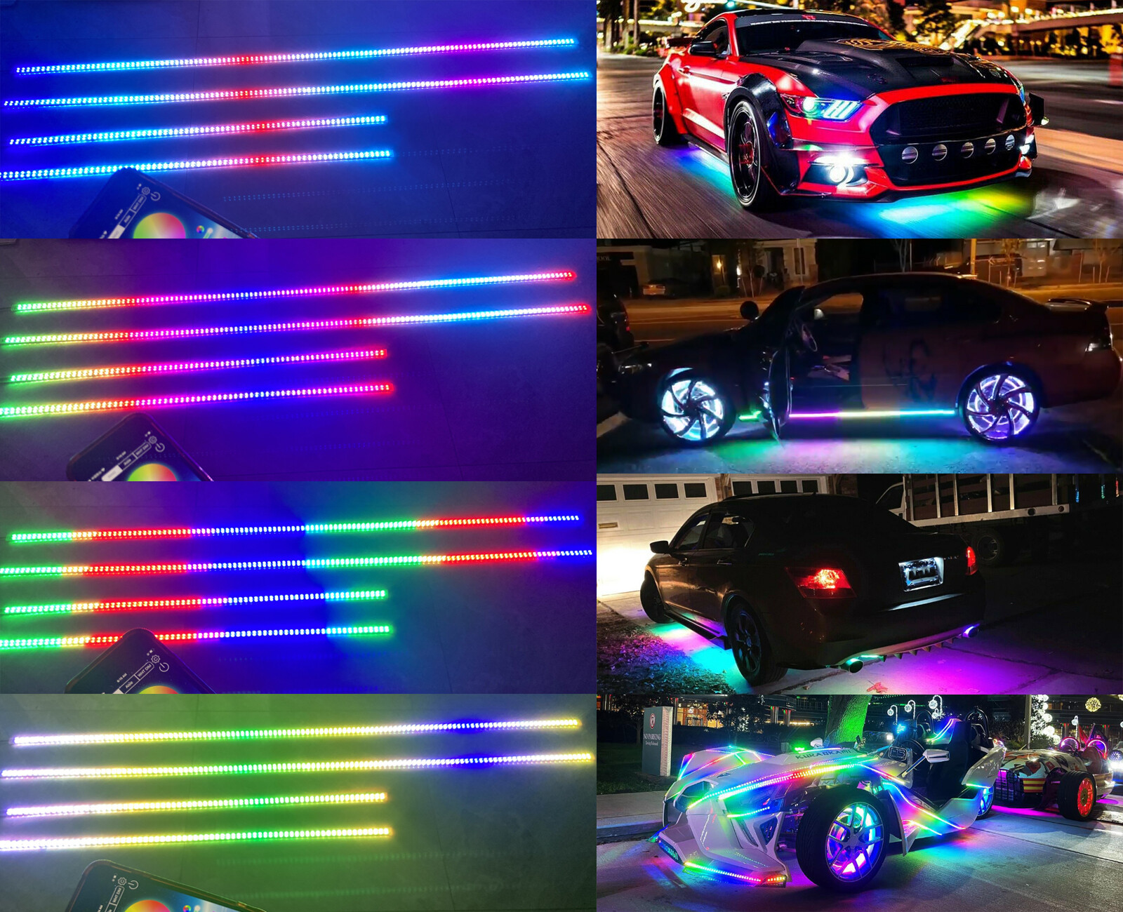 Dream Color Double Row 2x 4FT +2x 6.5FT CHASING Underglow Light Bluetooth Strips