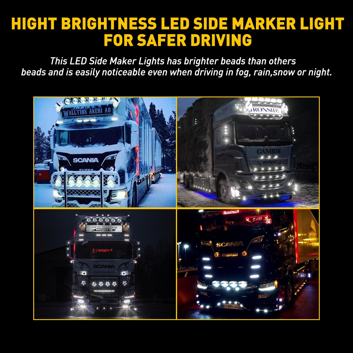 12x 4LED Side White Marker Lights Light Clearance Truck Trailer RV Waterproof