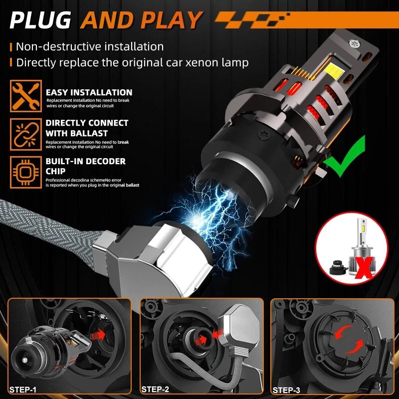 D2S D2R D2C LED Combo Headlight Kit Bulb 6000K Cool White High Low Beam Replace